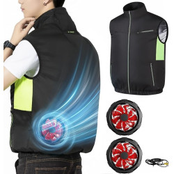 Fan Cooling Vest - High-Velocity Dual-Fan Air Conditioned Work Jacket, 3 Levels of Airflow, 7.4V Output Compatible, UV Protection & Water Repellent
